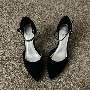 black stiletto heels with rhinestone strap